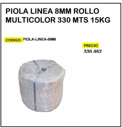 Piola Linea 8mm Rollo Multicolor 330mts 15kg