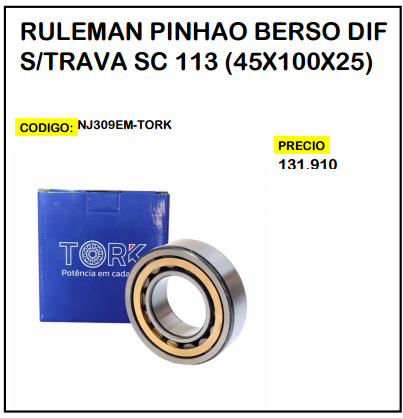 Rulemán Piñón Berso Dif S/Trava SC 113 (45x100x25)