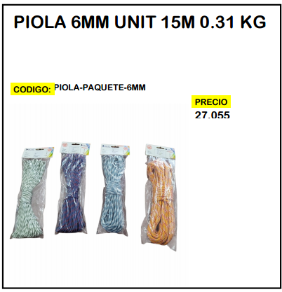 Piola 6mm Unit 15m 0.31kg