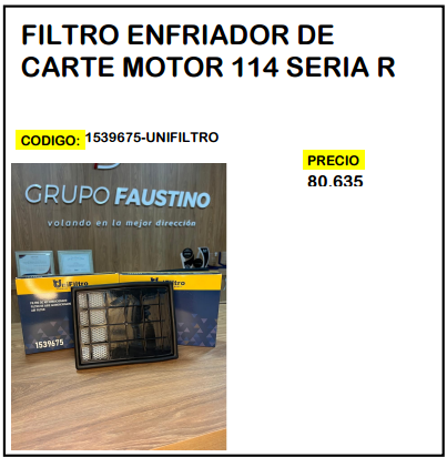 Filtro Enfriador de Carter Motor 114 Serie R