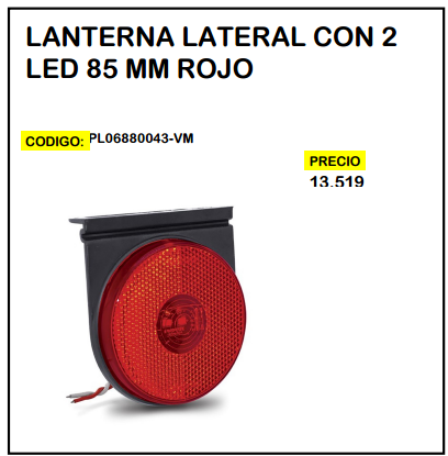 Lanterna Lateral con 2 Led 85mm Rojo