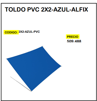 Toldo PVC 2x2 Azul Alfix