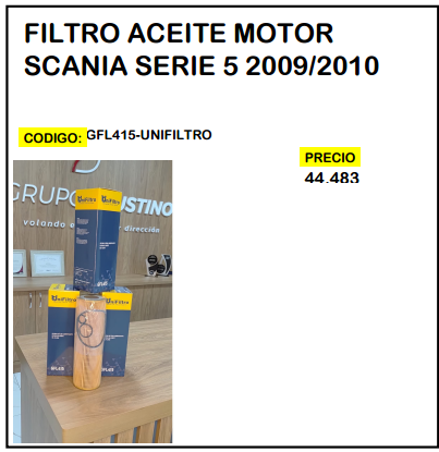 Filtro Aceite Motor Scania Serie 5 2009/2010