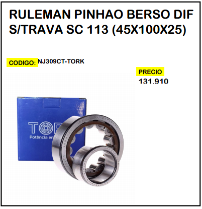 Rulemán Piñón Berso Dif S/Trava SC 113 (45x100x25)