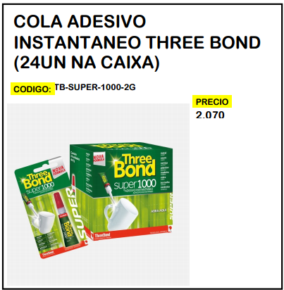 Cola Adesivo Instantaneo Three Bond (24un na Caixa)