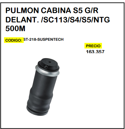 Pulmón Cabina S5 G/R Delant. /SC113/S4/S5/NTG 500M