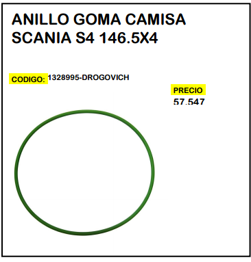 Anillo Goma Camisa Scania S4 146,5x4