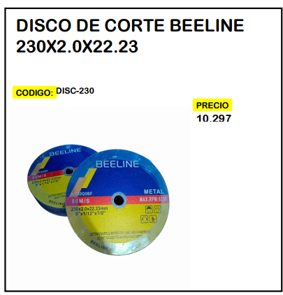 Disco de Corte Beeline 230x2.0x22.23