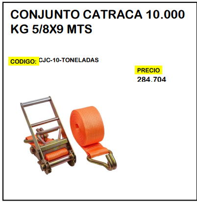 Conjunto Catraca 10.000 KG 5/8x9 MTS