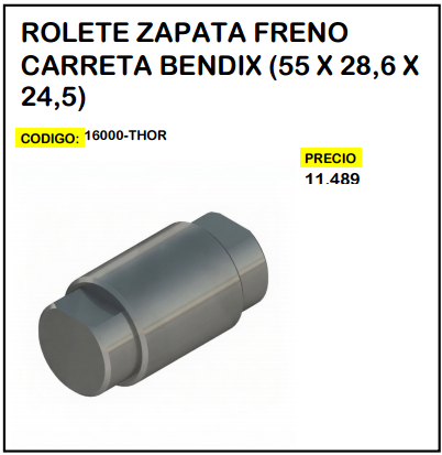 Rolete Zapata Freno Carreta Bendix (55 x 28,6 x 24,5)