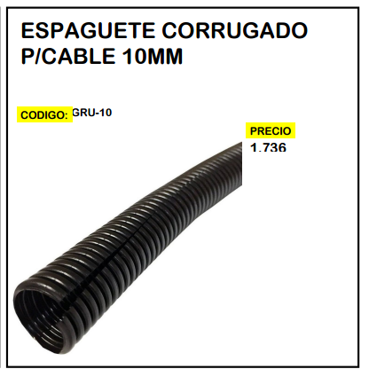 Espaguete Corrugado p/Cable 10mm