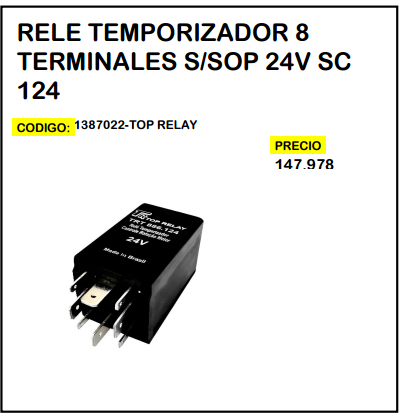 Rele Temporizador 8 Terminales s/Sop 24V SC 124