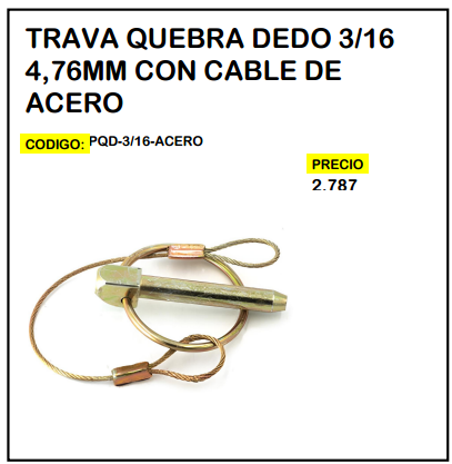 Traba Quebra Dedo 3/16 4,76mm con Cable de Acero