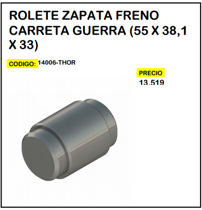 Rolete Zapata Freno Carreta Guerra (55 x 38,1 x 33)