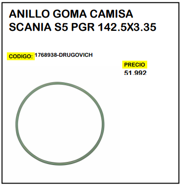 Anillo Goma Camisa Scania S5 PGR 142.5x3.35
