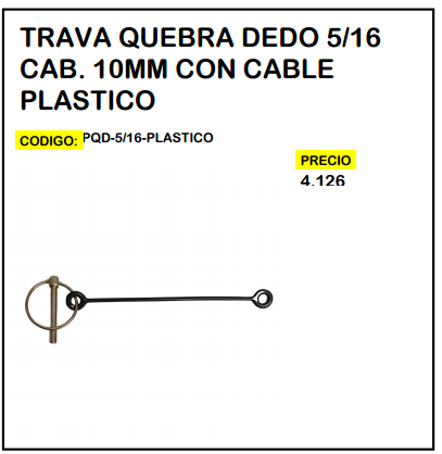 Traba Quebra Dedo 5/16 Cab. 10mm con Cable Plástico