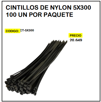 Cintillos de Nylon 5x300 100un por Paquete
