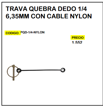 Traba Quebra Dedo 1/4 6,35mm con Cable Nylon