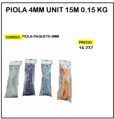 Piola 4mm Unit 15m 0.15kg