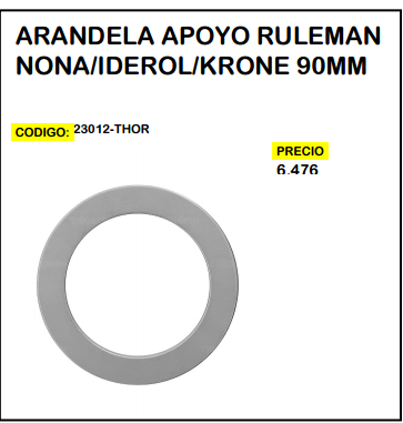 Arandela Apoyo Rulemán Noma/Iderol/Krone 90mm