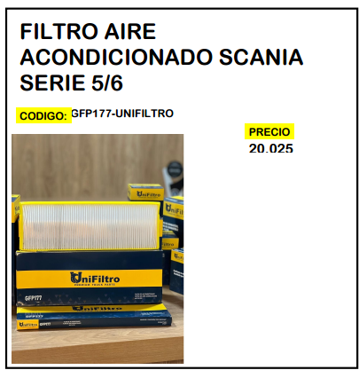 Filtro Aire Acondicionado Scania Serie 5/6