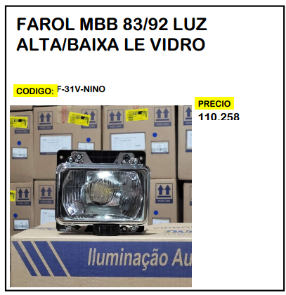 Farol MBB 83/92 Luz Alta/Baixa LE Vidro