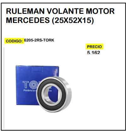 Rulemán Volante Motor Mercedes (25x52x15)