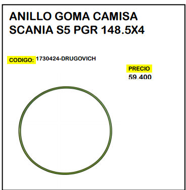 Anillo Goma Camisa Scania S5 PGR 148.5x4