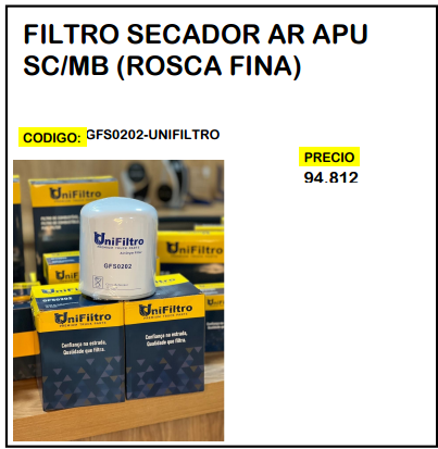 Filtro Secador Aire APU SC/MB (Rosca Fina)
