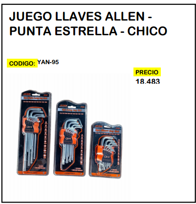 Juego Llaves Allen - Punta Estrella - Chico