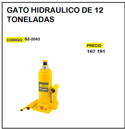 Gato Hidráulico de 12 Toneladas