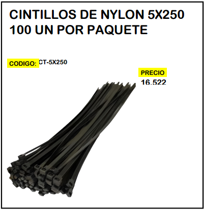 Cintillos de Nylon 5x250 100un por Paquete