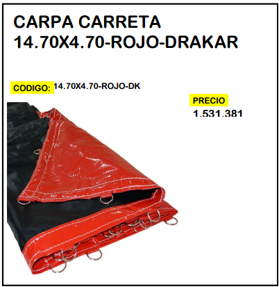 Carpa Carreta 14.70x4.70 Rojo Drakar