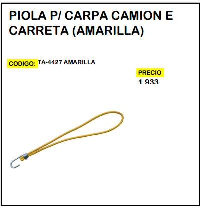 Piola p/ Carpa Camión e Carreta (Amarilla)