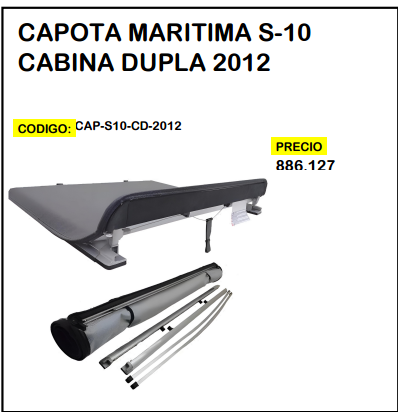 Capota Maritima S-10 Cabina Dupla 2012