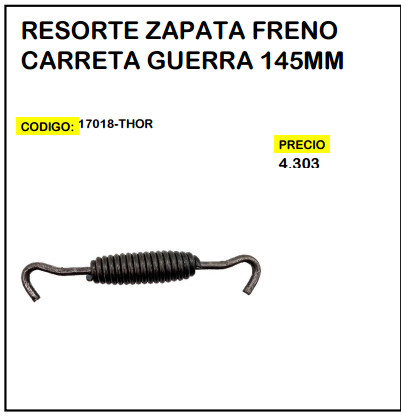 Resorte Zapata Freno Carreta Guerra 145mm