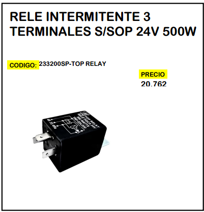 Rele Intermitente 3 Terminales s/Sop 24V 500W