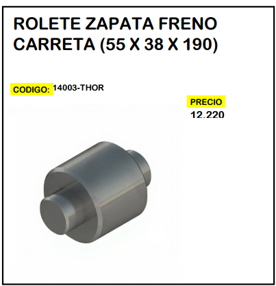 Rolete Zapata Freno Carreta (55 x 38 x 190)
