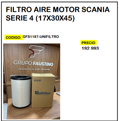Filtro Aire Motor Scania Serie 4 (17x30x45)