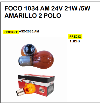 Foco 1034 AM 24V 21W/5W Amarillo 2 Polos