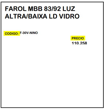 Farol MBB 83/92 Luz Alta/Baixa LD Vidro
