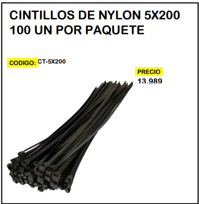 Cintillos de Nylon 5x200 100un por Paquete
