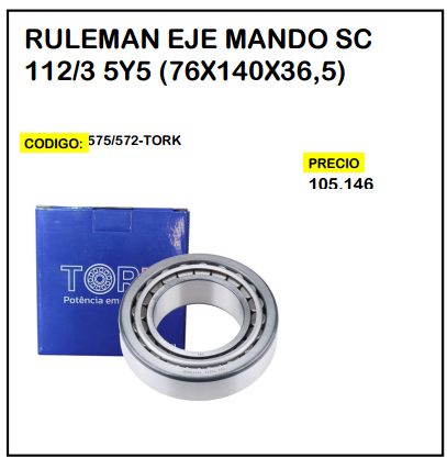 Rulemán Eje Mando SC 112/3 5Y5 (76x140x36,5)