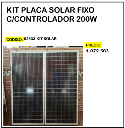 Kit Placa Solar Fixo c/Controlador 200W