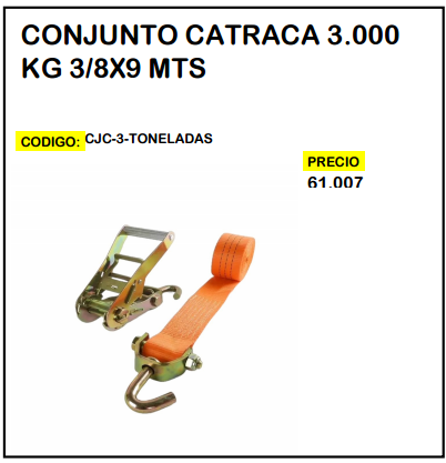 Conjunto Catraca 3.000 KG 3/8x9 MTS