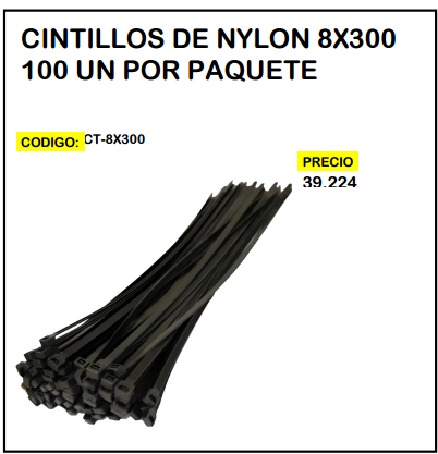 Cintillos de Nylon 8x300 100un por Paquete