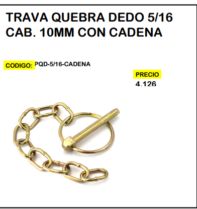 Traba Quebra Dedo 5/16 Cab. 10mm con Cadena