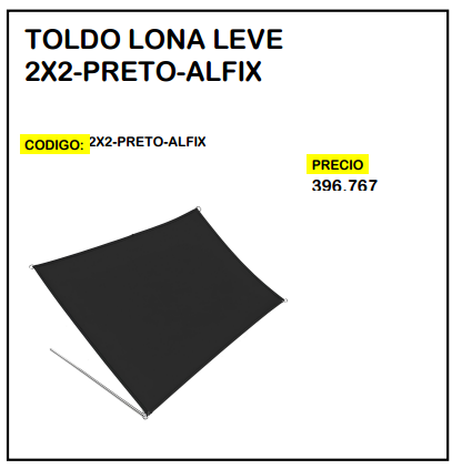 Toldo Lona Leve 2x2 Negro Alfix