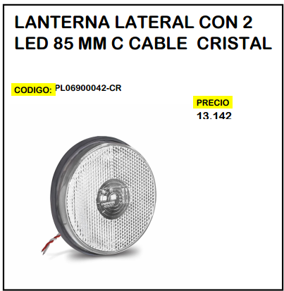 Lanterna Lateral con 2 Led 85mm c/Cable Cristal