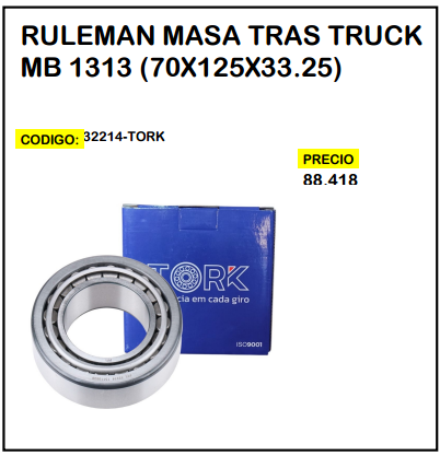 Rulemán Masa Tras Truck MB 1313 (70x125x33,25)